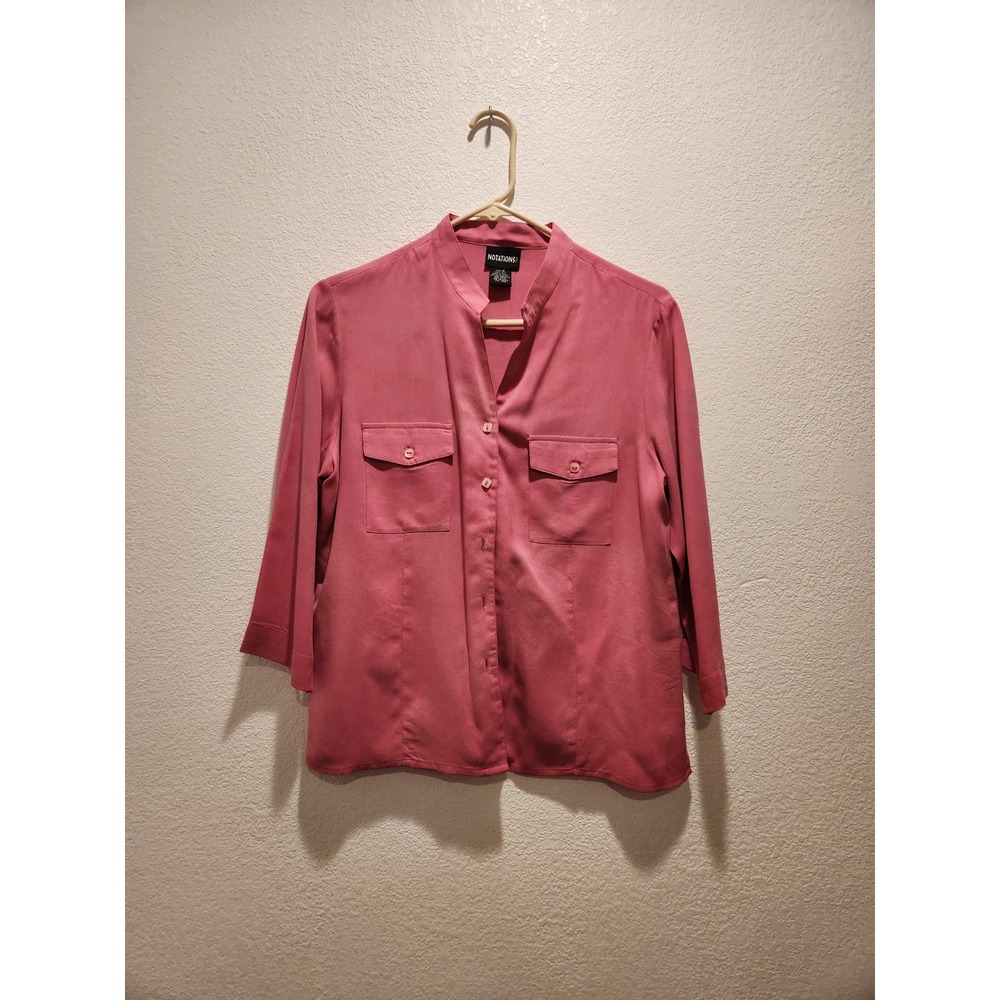 Notations 100% Silk Pink Button Front Blouse Shirt Size M‎ Career Workwear
